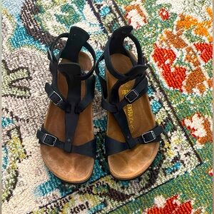 Black Leather Birkenstock Gladiator Sandals Womens Size 38